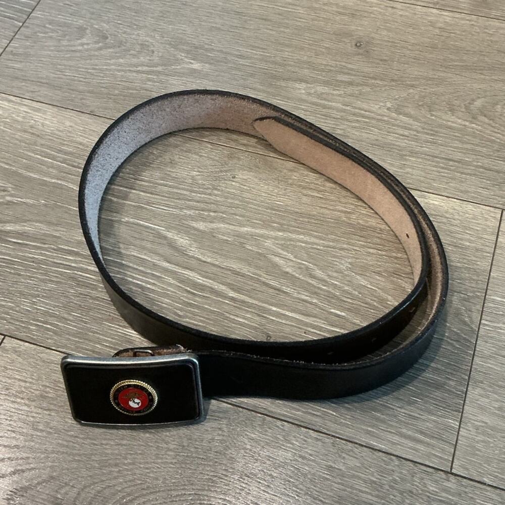 United State Marine Corps Black Leather Belt Mens Medium 45" Military Uniform - Picture 3 of 5